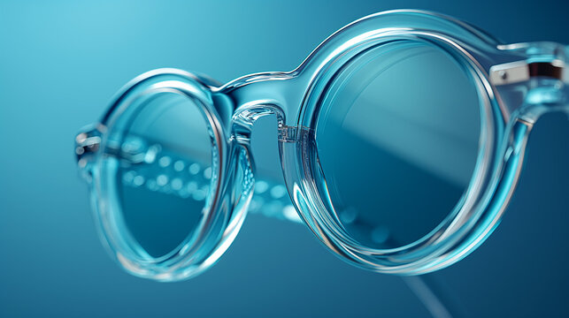 A stylish pair of glasses is showcased against a vibrant blue background, exuding a sense of sophistication and elegance