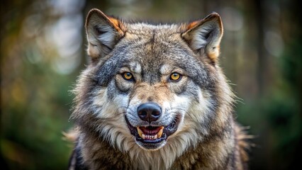 Angry wolf portrait in natural setting