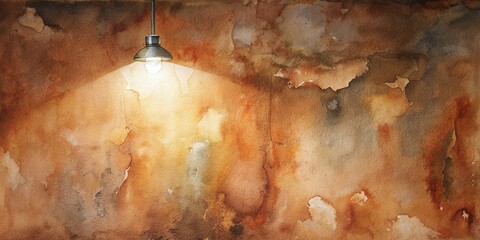 Brown Venetian plaster wall with spotlight and watercolor texture