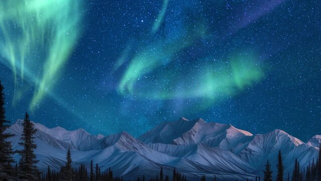 Alaska Aurora and Majestic Mount Denali Park Time Lapse Pan R