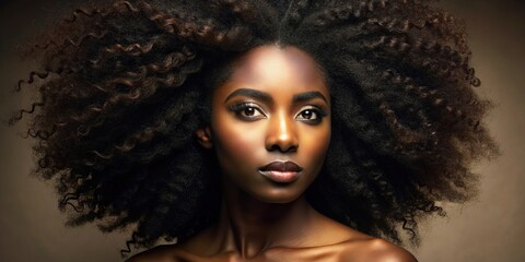 Minimalistic beauty image of African American woman's black hair with focus on texture and shine - Powered by Adobe