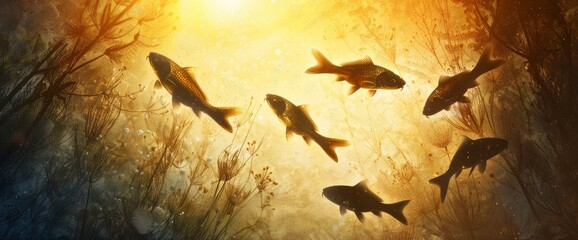 Abstract Underwater World With Glowing Fish, Background