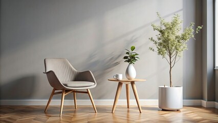 Modern scandinavian style interior with chair and trendy vase