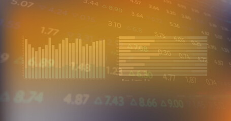 Fototapeta premium Two bar charts with financial data displayed on screen