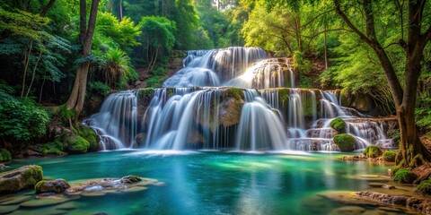 Idyllic scene of a cascading waterfall hidden in the depths of a forest