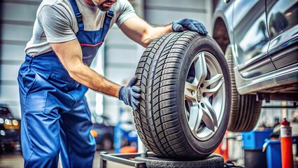 Detailed shot of a tire being changed or repaired at a tire repair shop