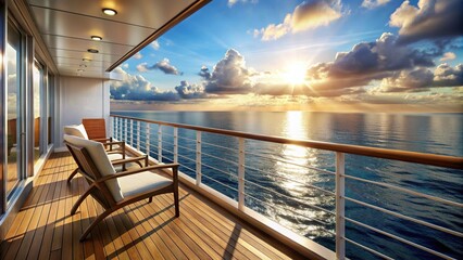 Spacious cruise balcony overlooking the vast ocean at noon