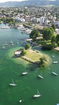 Aerial view of Zurich, Switzerland. Hai Safa, a recreation area for a picnic