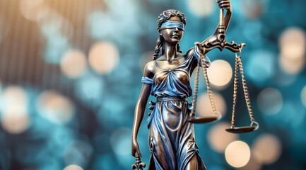 A statue of a woman with a blindfold on her head and scales in her hands, Themis or Lady Justice concept