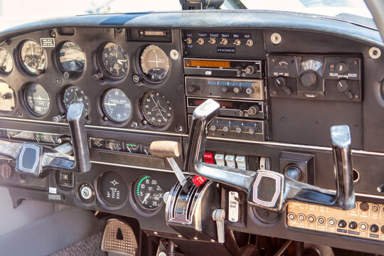 dashboard cockpit plane, inside the small airplane