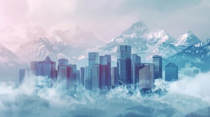 City and mountain background concept. State of mind