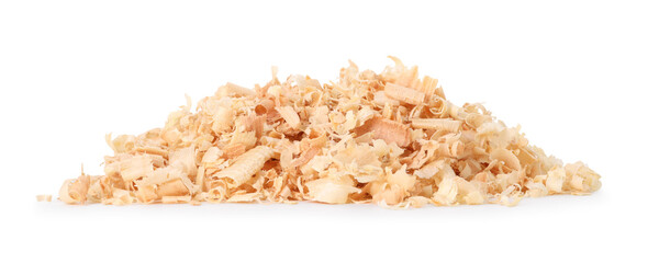 Pile of natural sawdust isolated on white
