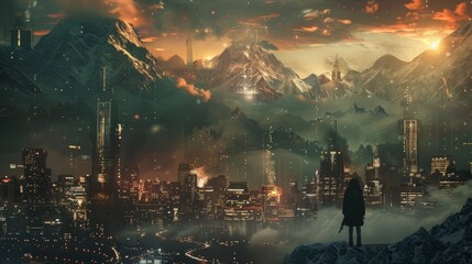 City and mountain background concept. State of mind