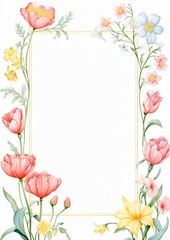 Mother's Day Flowers Frame, Watercolor Spring Seasonal Border, watercolor illustration, isolated on white background