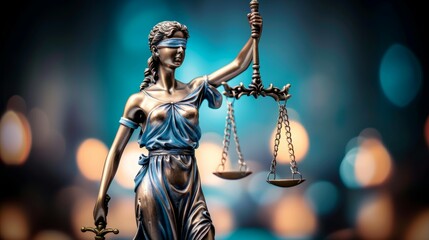 A statue of a woman holding a blindfold and scales, Themis or Lady Justice concept