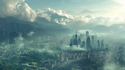 Naklejka premium City and mountain background concept. State of mind