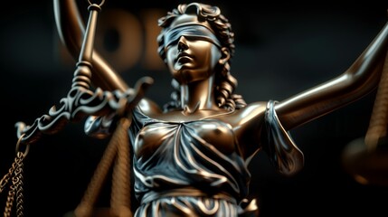 A statue of a woman with a blindfold on her head, Themis or Lady Justice concept