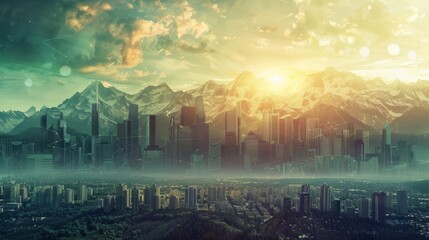 City and mountain background concept. State of mind