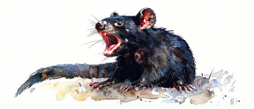 recommend clip art: A cute water color of a Tasmanian devil, with its mouth open in a playful growl, in a eucalyptus forest, Clipart isolated on white