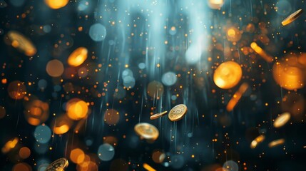 A torrent of glowing tokens submerging a highrise building symbolizing the shift towards digital ownership of real estate assets.