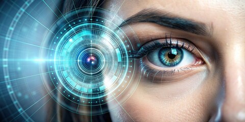 Close up of female eyes for futuristic biometric scanning technology