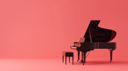 A single piano on a solid color backdrop with copy space