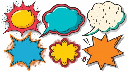 A set of cartoon speech bubbles with different colors and sizes