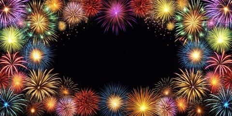 Fireworks frame border with space for text on background