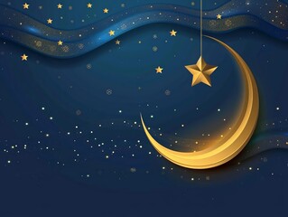 Naklejka premium Modern minimalist Ramadan Kareem greeting, crescent and star design