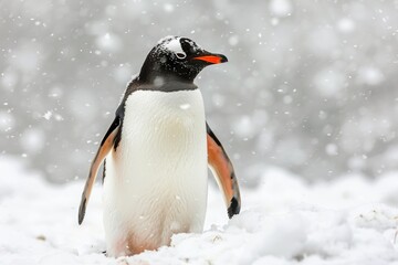 Fototapeta premium Gentoo penguin standing on the snow