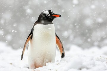 Gentoo penguin standing on the snow