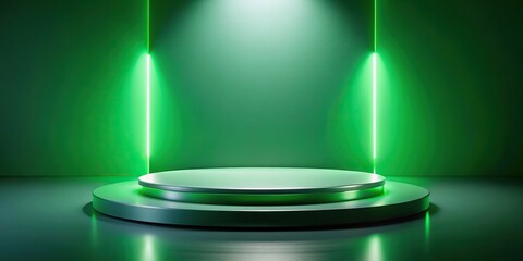 Blank product stand illuminated by green light for creative design display