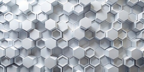 Creative generative design of white hexagonal honeycomb shapes overlapping in a random pattern