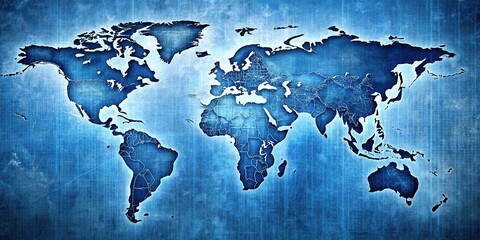 Detailed and intricate world map in blue hues on a background