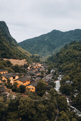 Shangrao ancient town over mountain river