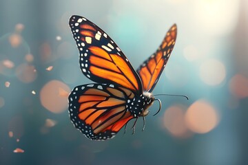 Fluttering monarch butterfly emoji with detailed wings