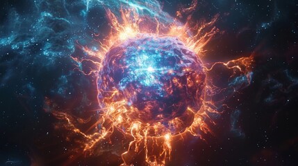 Fototapeta premium a planetary explosion in space with a star in the background