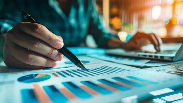 Closeup of financial management strategizing an exit plan for a B2C business, presented in minimal styles with a sharpen hitech banner and copy space