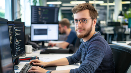 portrait of a male software engineering working in a modern office 