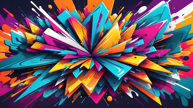 Vibrant abstract graffiti art style background with dynamic shapes and bold colors, Generative AI