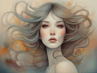 Obraz premium Lady Portrait Surreal Abstract Art