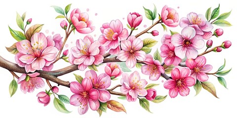 Elegant Sakura cherry blossom clip arts in a watercolor style featuring intricate details and vibrant colors