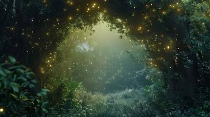 Frame mockup, an ethereal forest bathed in the glow of bioluminescent plants, creating a magical and otherworldly ambiance