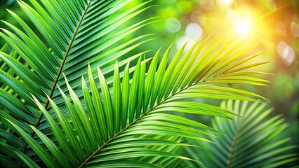 Green palm leaves on blurred background, perfect for Palm Sunday celebrations