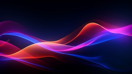 Naklejka premium Abstract background, black waves with neon glowing multicolored laser lights