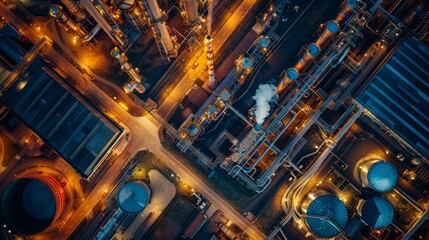 Modern industrial area aerial view and cloud computing concept. Communication network. Industry 4.0. Factory automation.