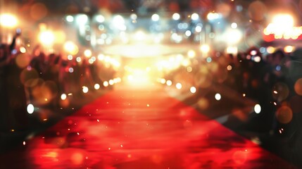 Glamorous red carpet event with sparkling lights and a vibrant crowd, capturing the essence of a celebrity gala or movie premiere night.