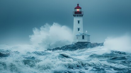 a lighthouse in the middle of a rough ocean
