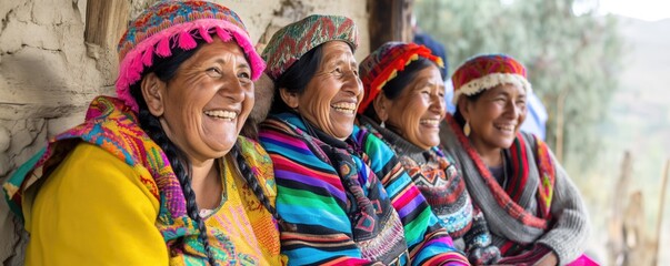 Group of laughing Latin-American indigenous mature women