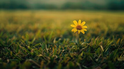 Single yellow flower in grassy field, close-up shot - Powered by Adobe